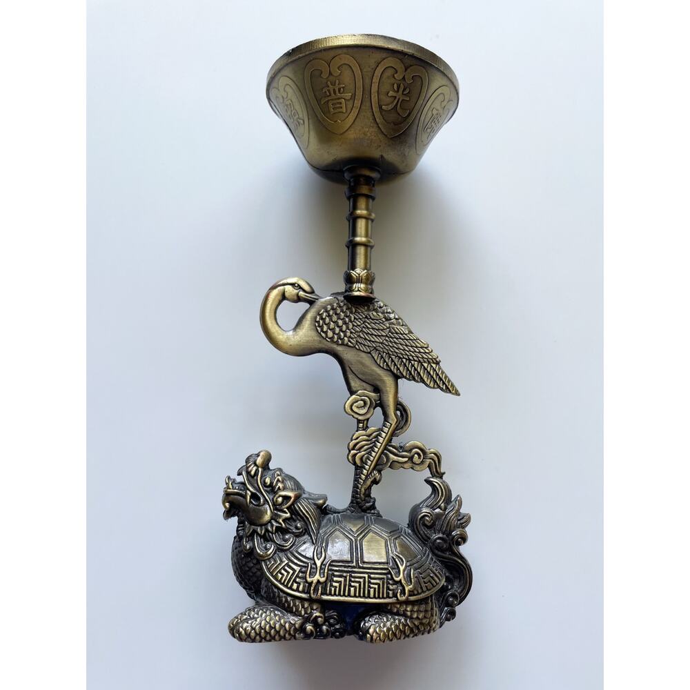 Brass Casting Longevity Crane Dragon Turtle Statue Candle Holder Candlestick